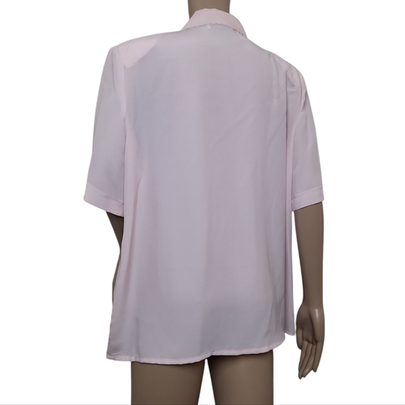 Kathy Che Embroidered Pearl Collar Pink Button Down Blouse - Picture 6 of 7